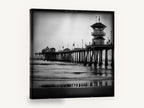 Pier Tower at Dusk, black and white pier photograph, coastal canvas wall art print ready to hang