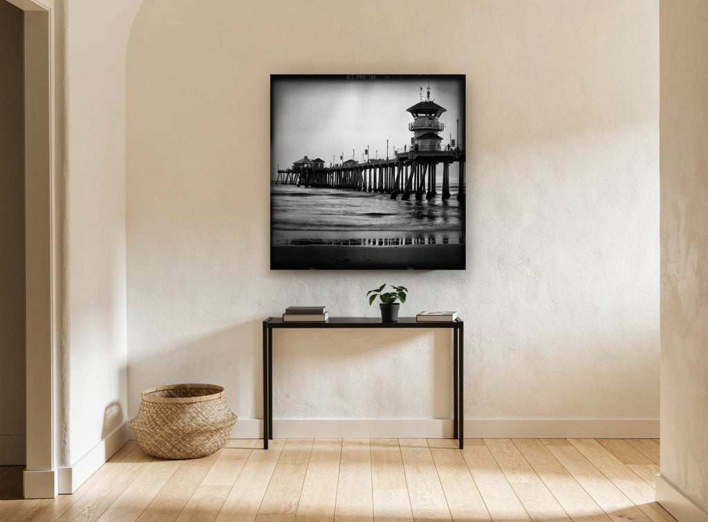 Pier Tower at Dusk coastal canvas print on the wall of a hallway