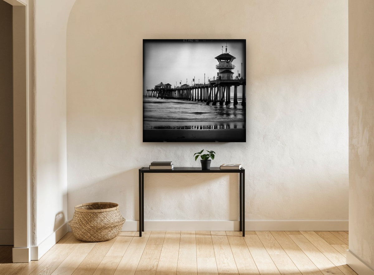 Pier Tower at Dusk coastal canvas print on the wall of a hallway
