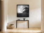 Hollow Barrel Wave coastal canvas print on the wall of a hallway
