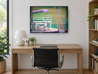 Lifeguard Tower Neon Haze coastal canvas print on the wall of a study