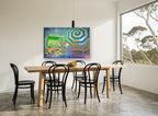 Neon Lifeguard Hut coastal canvas print on the wall of a dining room