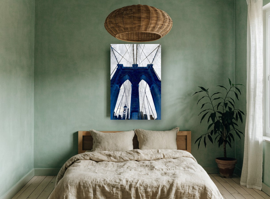 Cobalt Gothic Arches city canvas print on the wall of a bedroom