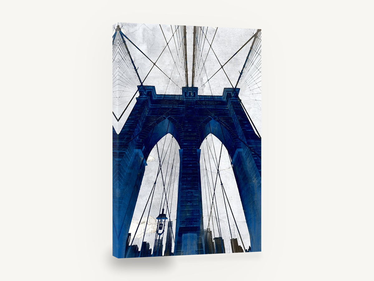 Cobalt Gothic Arches, brooklyn bridge blue tower photograph, city canvas wall art print ready to hang