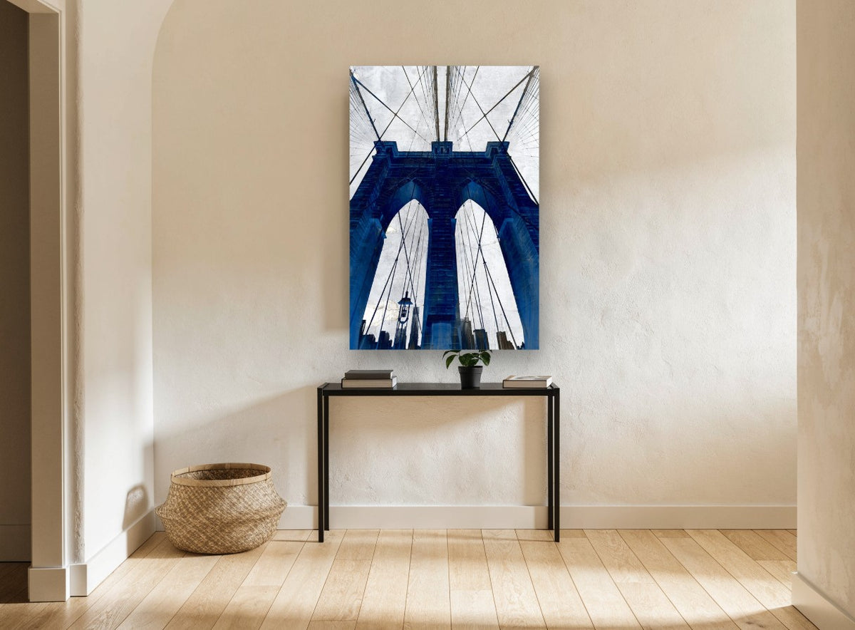 Cobalt Gothic Arches city canvas print on the wall of a hallway