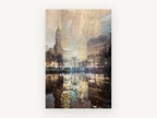 Central Park Pond Reflections, central park pond new york skyline reflection, city canvas wall art print, front view