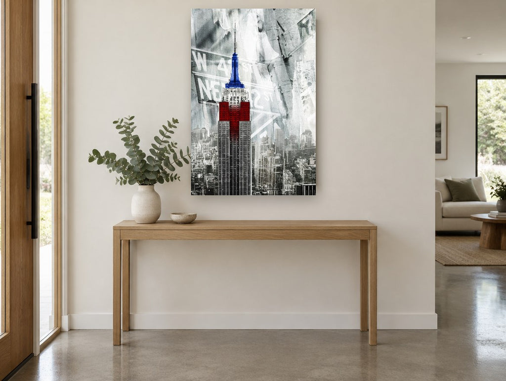 Patriotic Empire Tower city canvas print on the wall of a entry hall