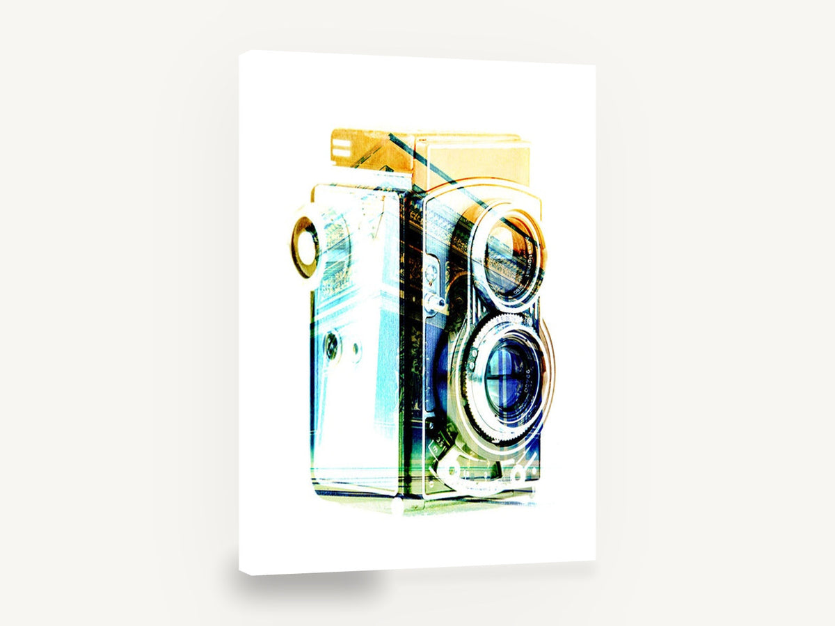 Twin Lens Double Exposure, retro twin lens reflex camera, stretched canvas wall art print ready to hang