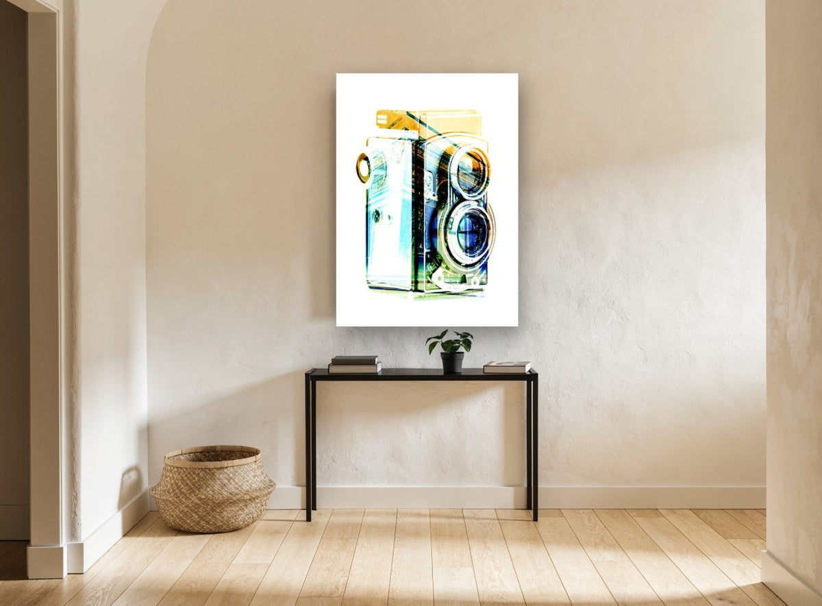 Twin Lens Double Exposure vintage canvas print on the wall of a hallway