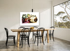 Double Exposure Rangefinder vintage canvas print on the wall of a dining room