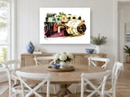 Double Exposure Rangefinder vintage canvas print on the wall of a Hamptons dining room