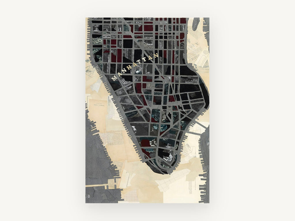 Manhattan Collage Map, manhattan street map collage, city canvas wall art print, front view