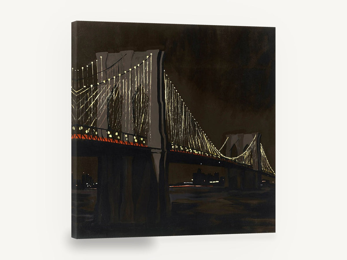 Brooklyn Bridge After Dark, brooklyn bridge at night illustration, city canvas wall art print ready to hang