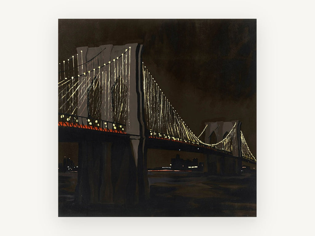 Brooklyn Bridge After Dark, brooklyn bridge at night illustration, city canvas wall art print, front view