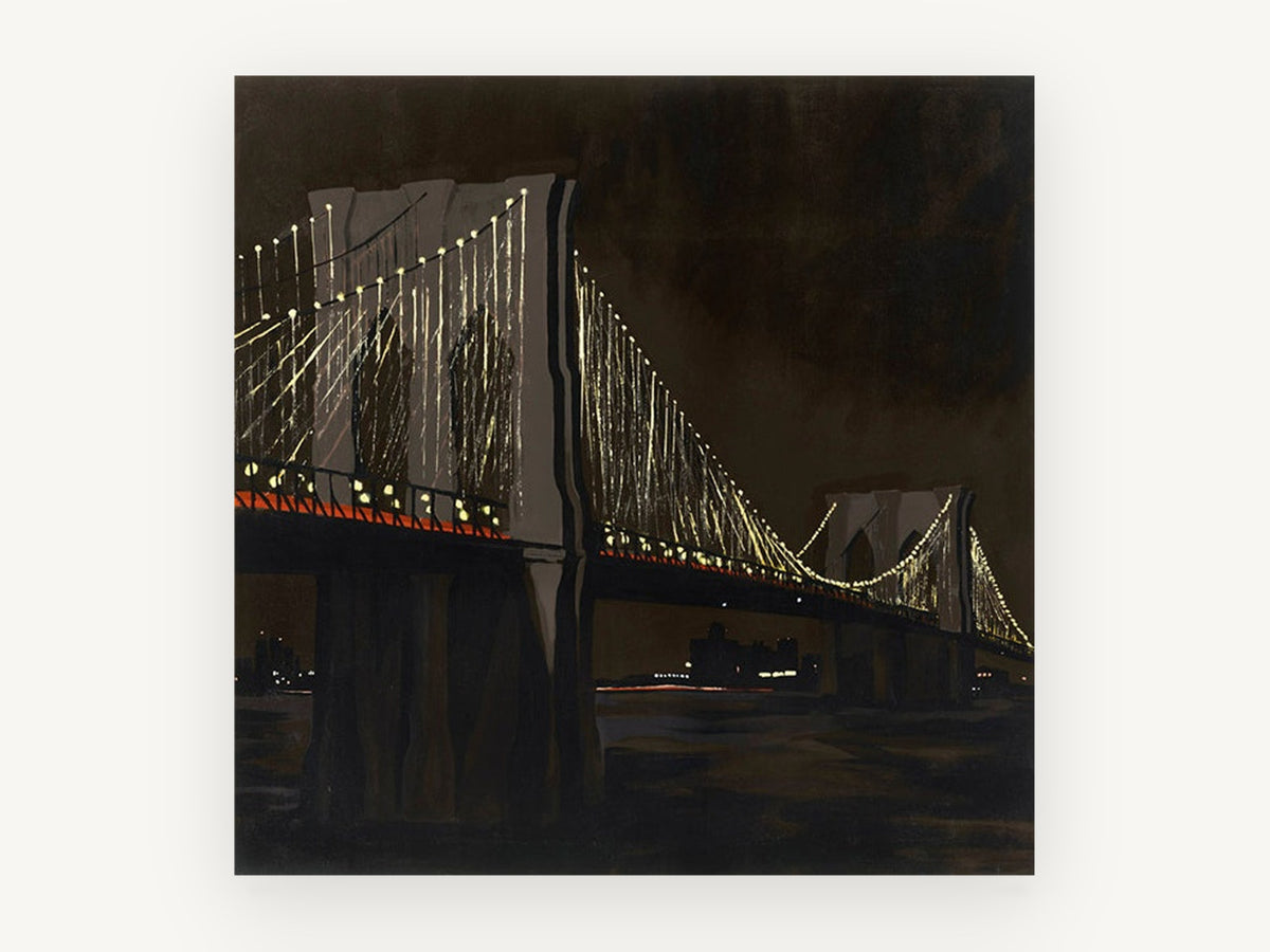 Brooklyn Bridge After Dark, brooklyn bridge at night illustration, city canvas wall art print, front view