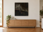 Brooklyn Bridge After Dark city canvas print on the wall of a living room above a sideboard