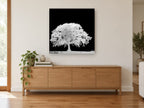 Ghost Oak Negative landscape canvas print on the wall of a living room above a sideboard