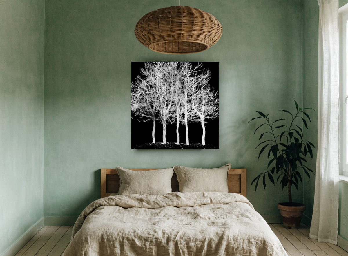 Ghost Grove landscape canvas print on the wall of a bedroom