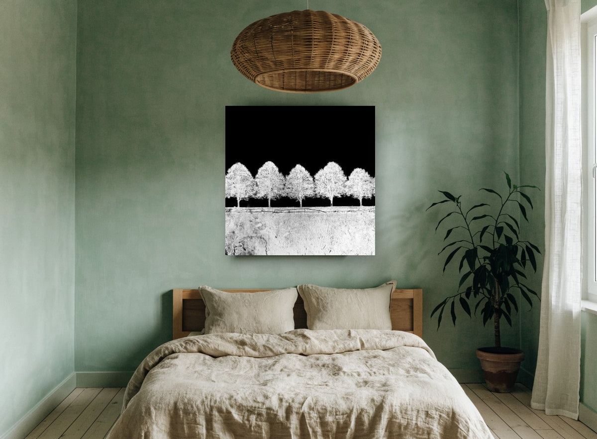Inverted Tree Row landscape canvas print on the wall of a bedroom