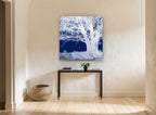 Inverted Indigo Oak landscape canvas print on the wall of a hallway