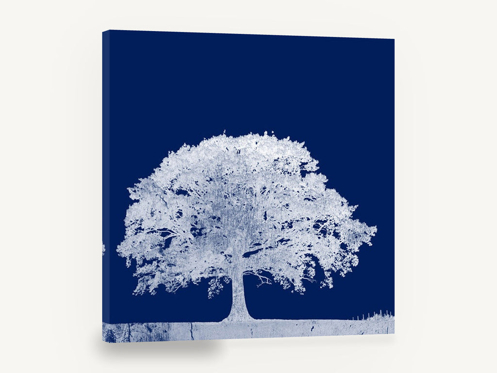 Midnight Oak Negative, white oak tree navy photograph, landscape canvas wall art print ready to hang