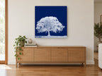 Midnight Oak Negative landscape canvas print on the wall of a living room above a sideboard