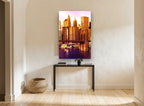 Brooklyn Bridge Golden Hour city canvas print on the wall of a hallway