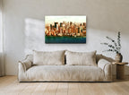 Lower Manhattan Waterfront city canvas print on the wall of a living room