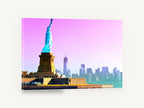 Liberty in Pink Haze, statue of liberty pink sky photograph, city canvas wall art print ready to hang