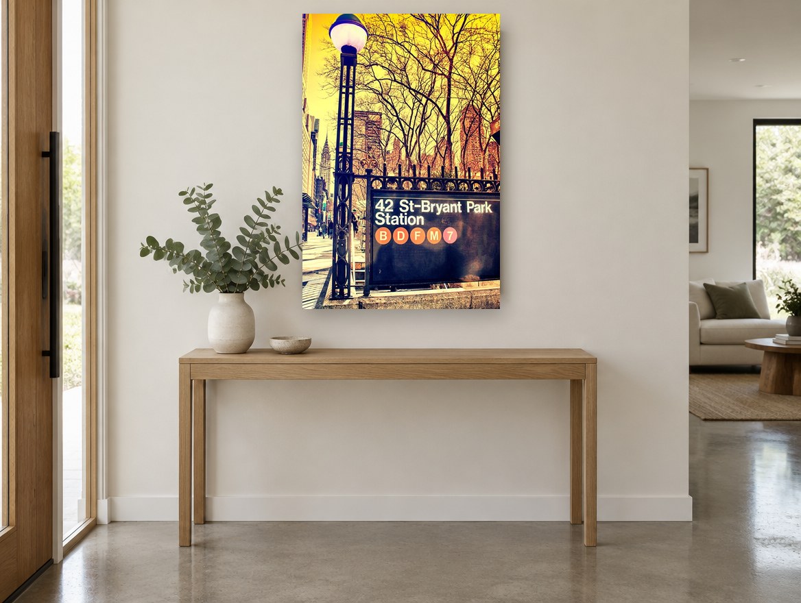 Bryant Park Subway Sign city canvas print on the wall of a entry hall
