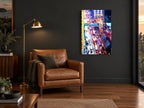 Wet Rush Hour city canvas print on the wall of a charcoal living room