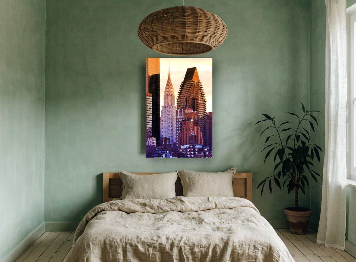 Chrysler at Golden Hour city canvas print on the wall of a bedroom