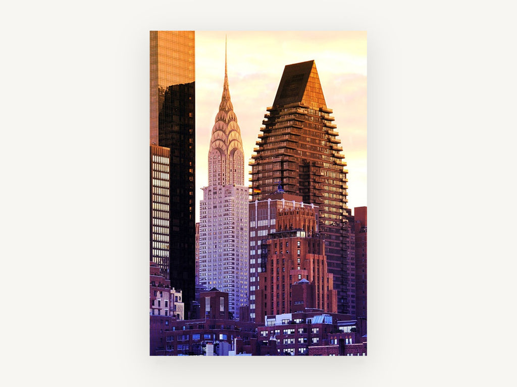Chrysler at Golden Hour, chrysler building sunset skyline photograph, city canvas wall art print, front view