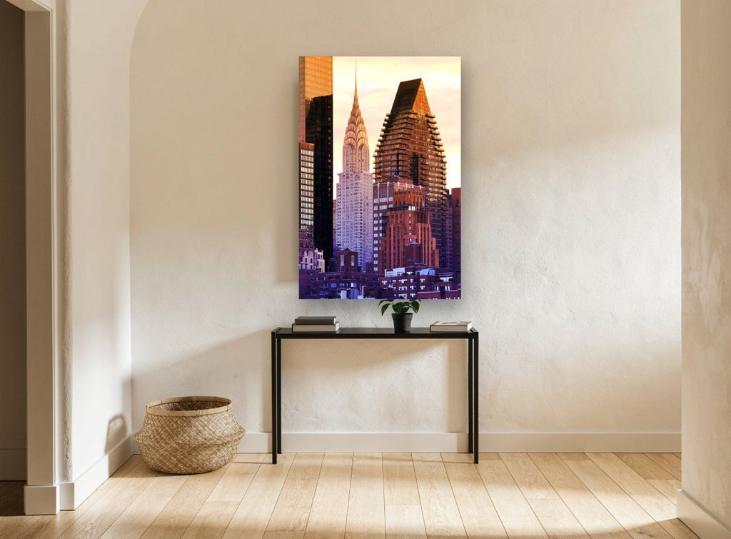 Chrysler at Golden Hour city canvas print on the wall of a hallway