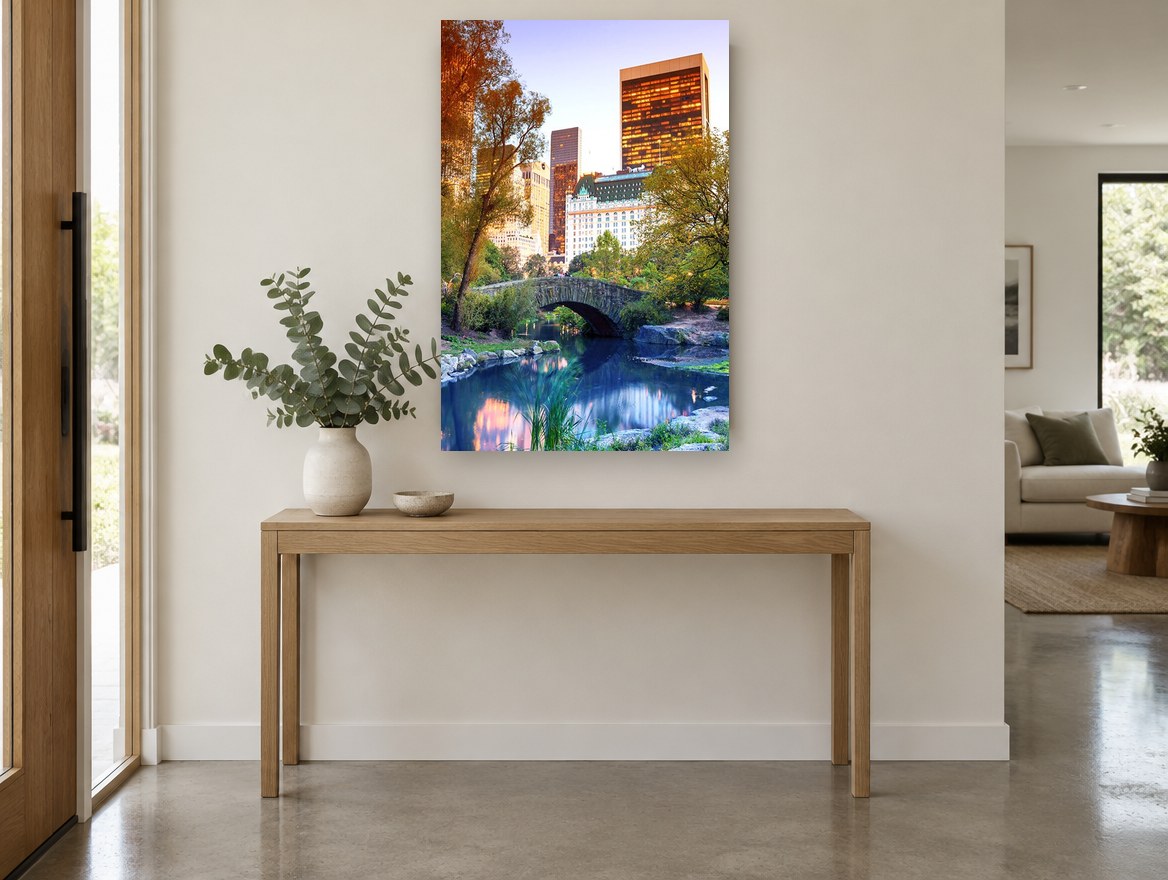 Gapstow Bridge Dusk city canvas print on the wall of a entry hall