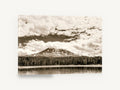 Sepia Peak Over Lake, sepia mountain lake forest photograph, landscape canvas wall art print ready to hang
