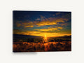 Valley Sunburst, golden sunset over valley pasture, landscape canvas wall art print ready to hang
