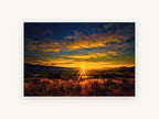 Valley Sunburst, golden sunset over valley pasture, landscape canvas wall art print, front view
