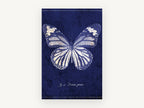 Indigo Tiger Wings, vintage butterfly illustration in indigo, animal canvas wall art print, front view