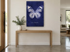 Indigo Tiger Wings animal canvas print on the wall of a entry hall