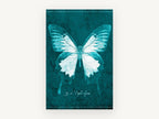 Teal Ulysses Butterfly, teal ulysses butterfly illustration, animal canvas wall art print, front view
