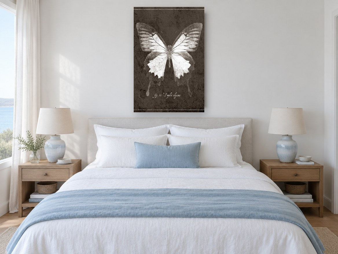 Ulysses Butterfly Study animal canvas print on the wall of a bedroom