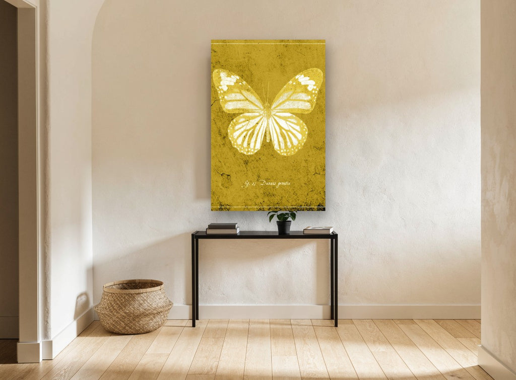 Golden Tiger Butterfly animal canvas print on the wall of a hallway
