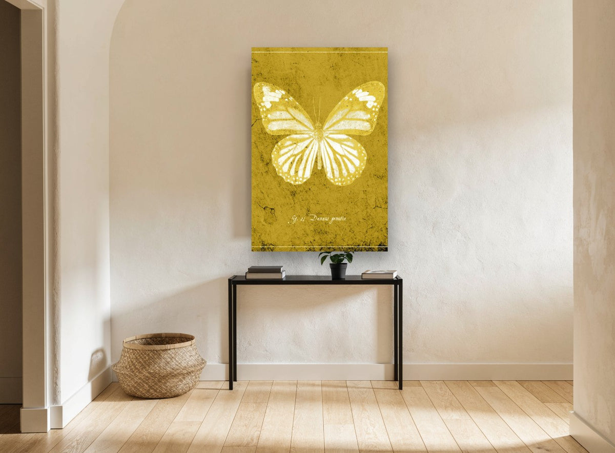 Golden Tiger Butterfly animal canvas print on the wall of a hallway