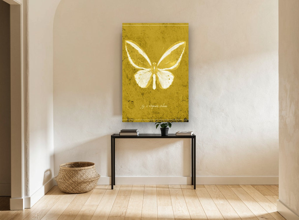 Ochre Butterfly Plate animal canvas print on the wall of a hallway