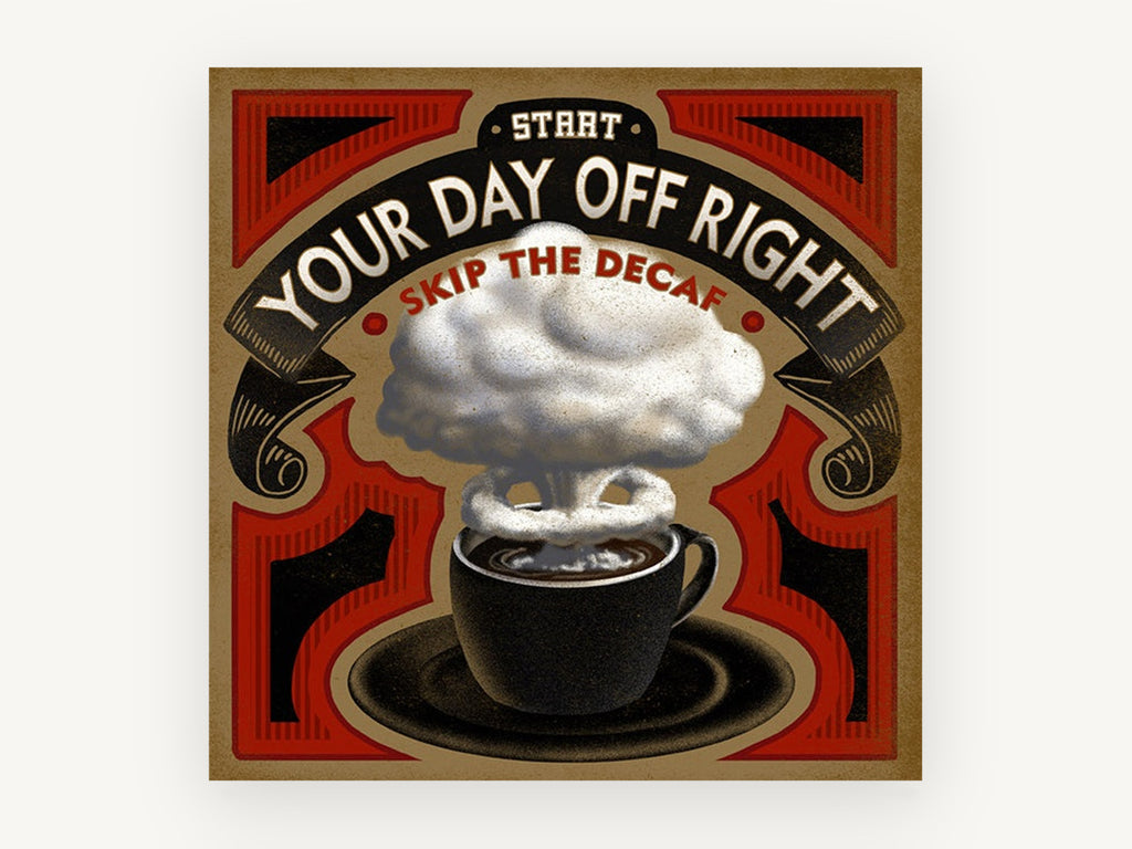 Decaf Blast Coffee Poster, kitchen canvas wall art print, front view
