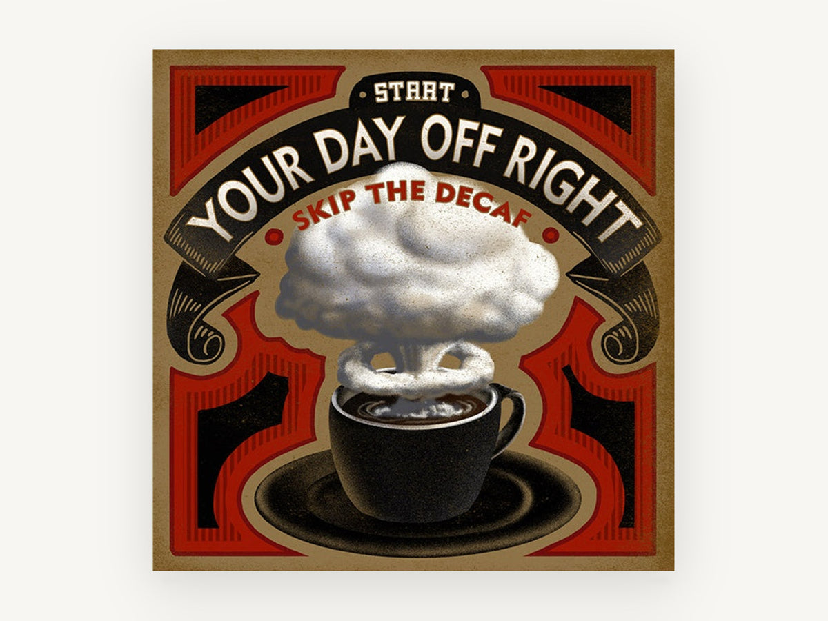 Decaf Blast Coffee Poster, kitchen canvas wall art print, front view