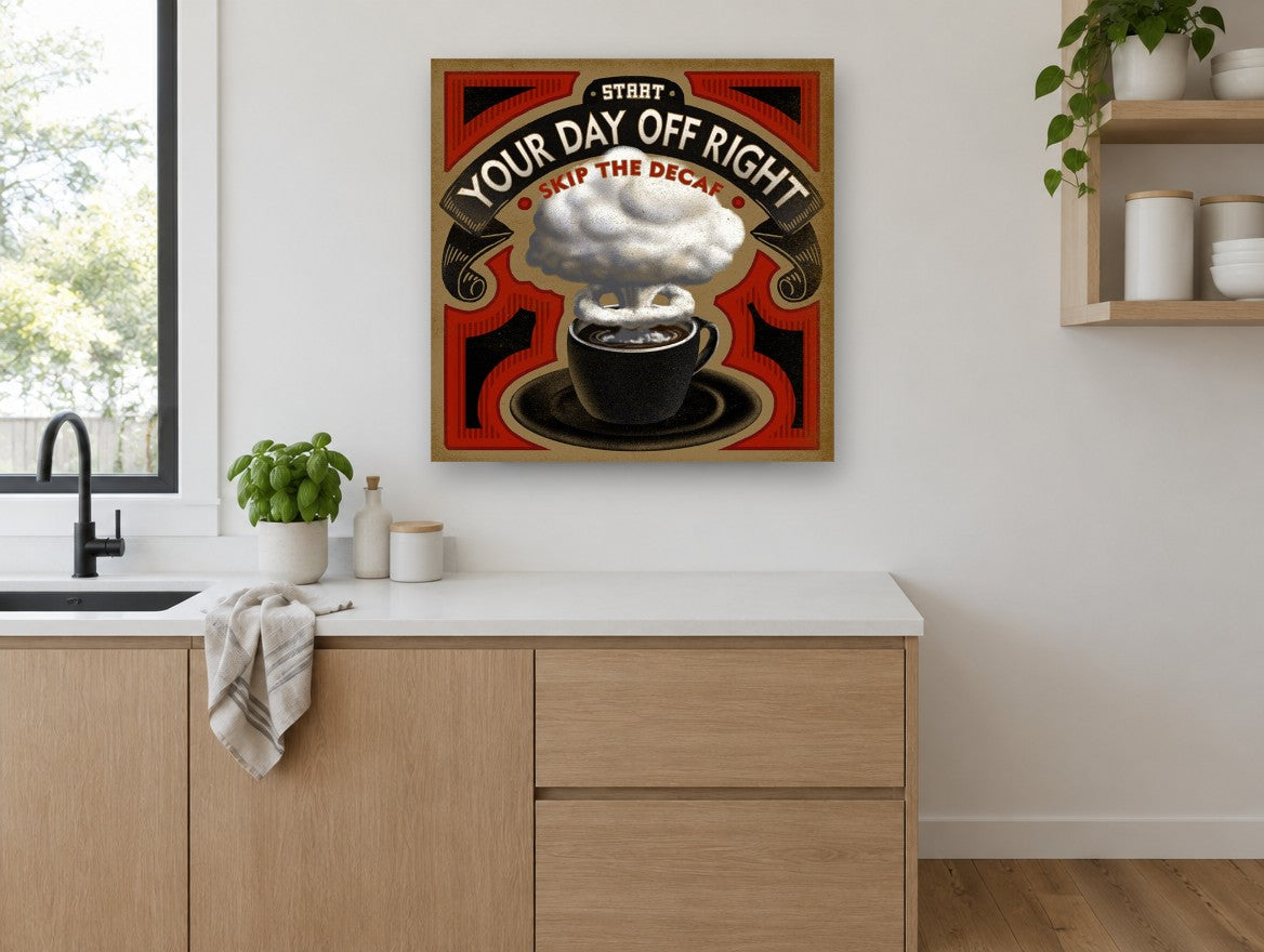 Decaf Blast Coffee Poster kitchen canvas print on the wall of a kitchen