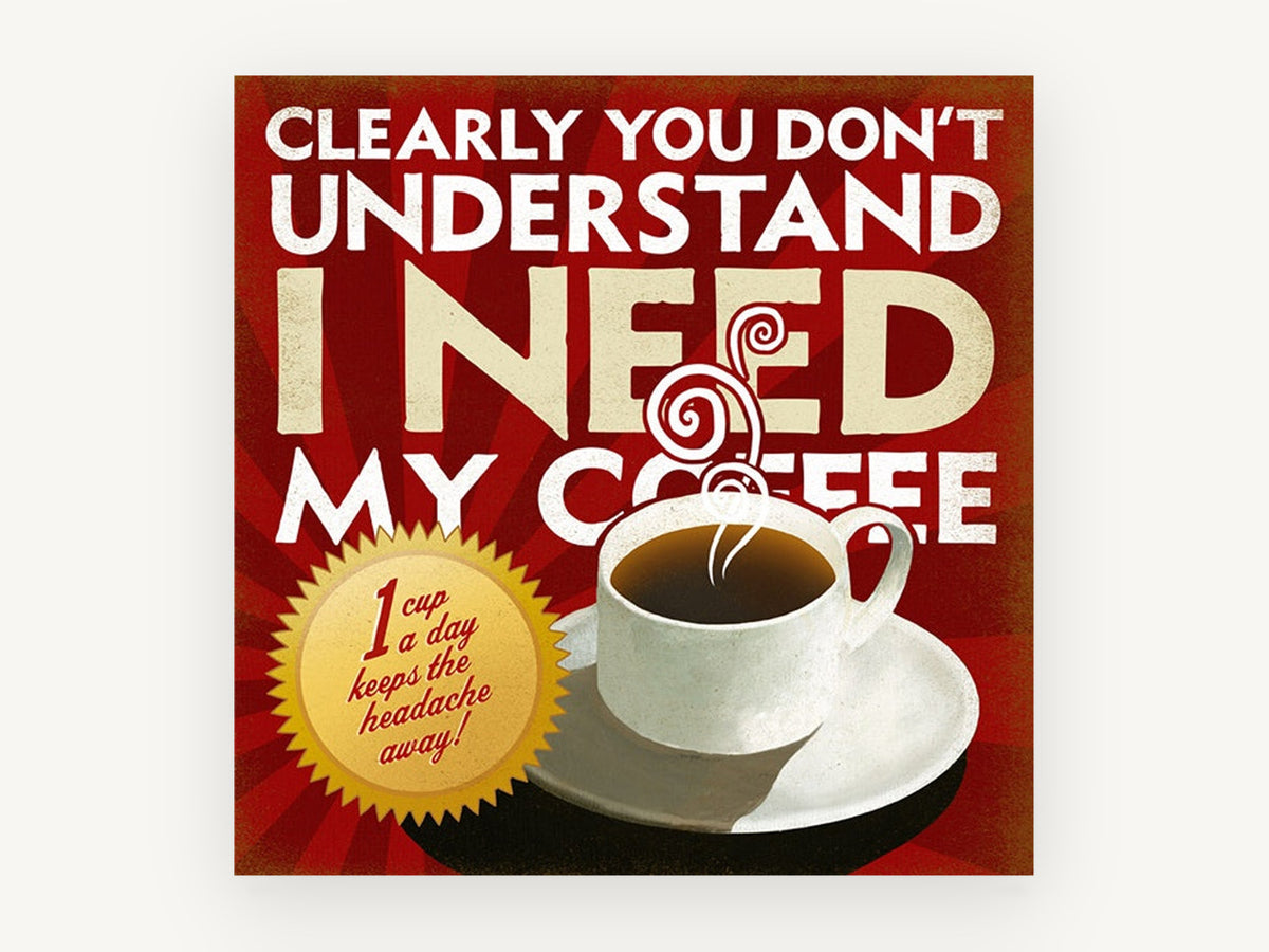 Coffee Headache Cure, kitchen canvas wall art print, front view