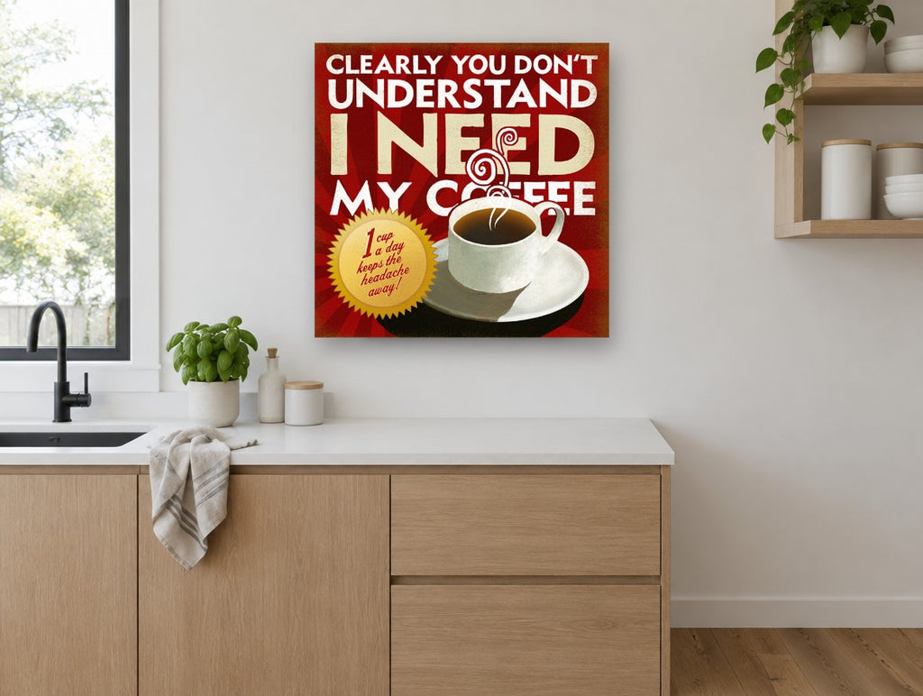 Coffee Headache Cure kitchen canvas print on the wall of a kitchen
